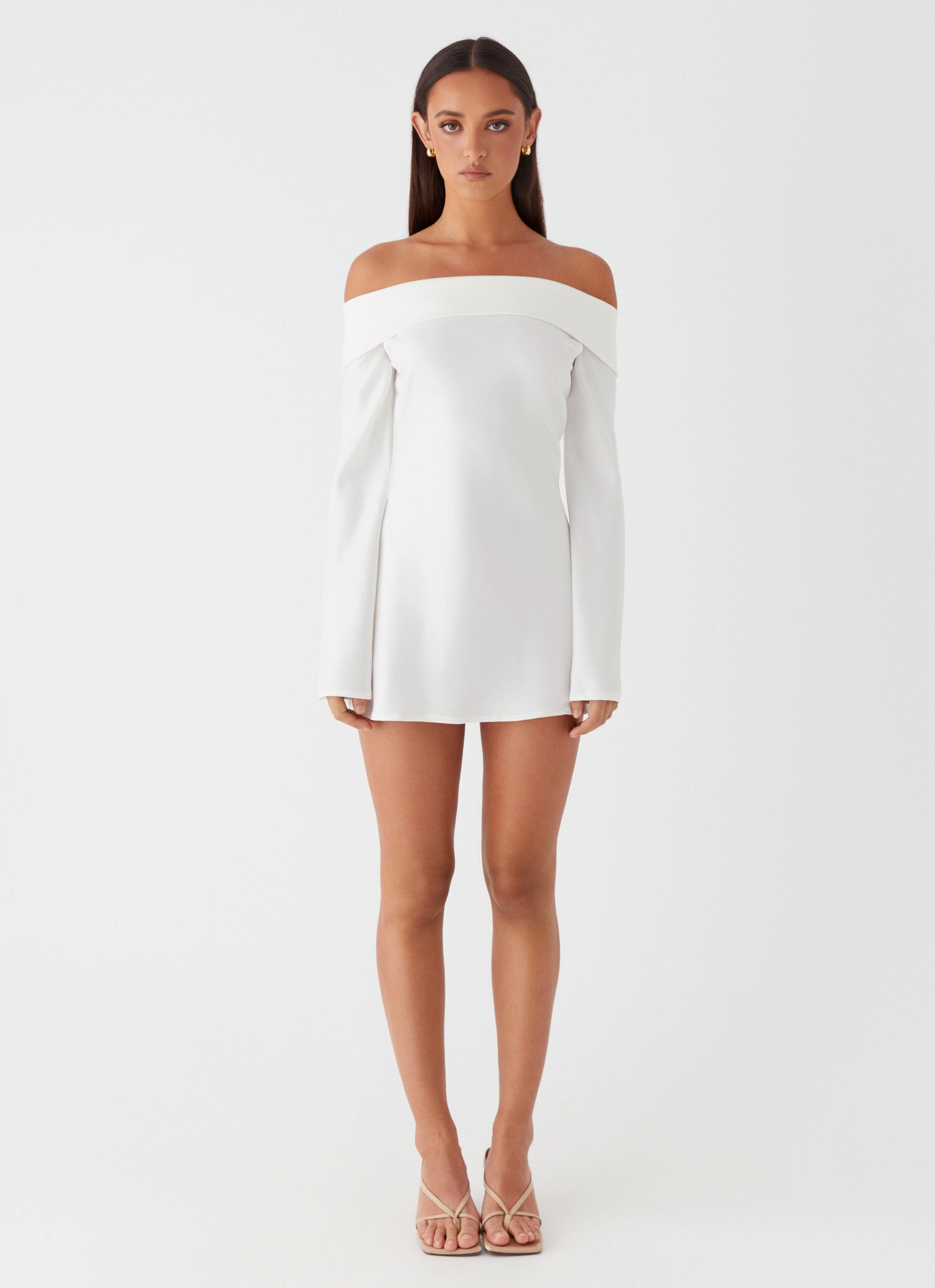 Subtle pattern Lumina Long Sleeve Mini Dress - White