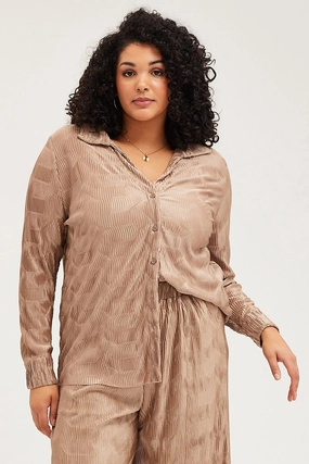 Multi Functional Pockets Workwear Essential Gold Oversized Shirt Plisse Long Sleeve