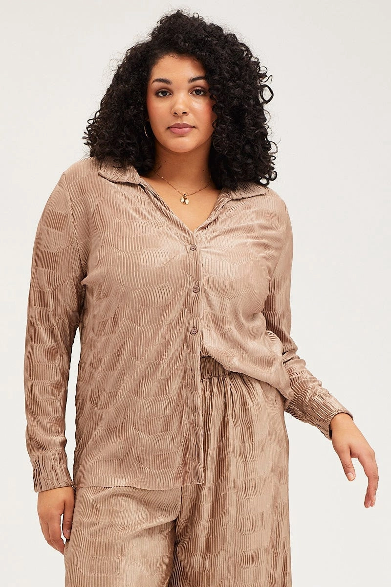 Multi Functional Pockets Workwear Essential Gold Oversized Shirt Plisse Long Sleeve