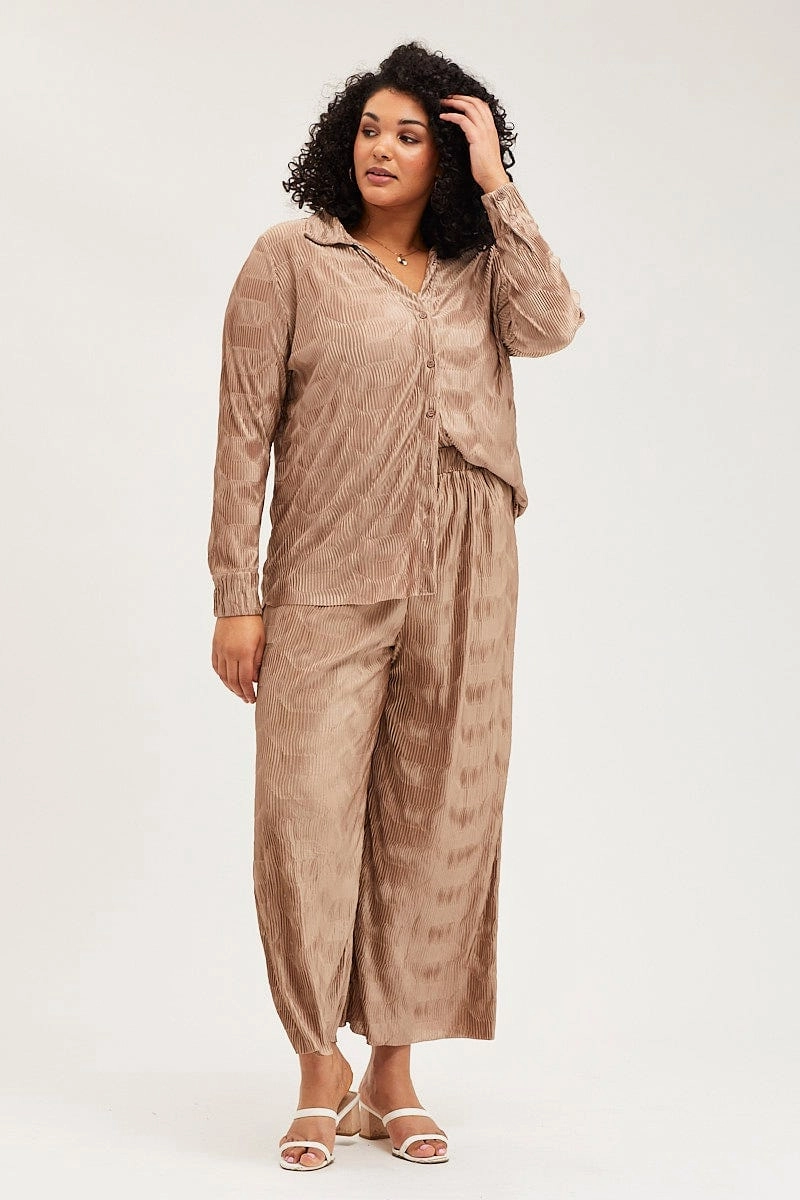 Gold Oversized Shirt Plisse Long Sleeve Easy Wear