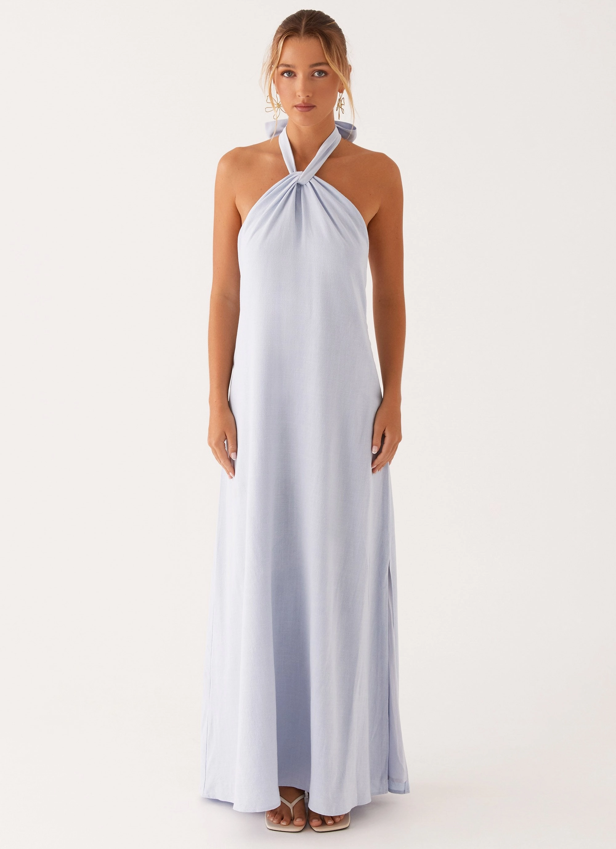 Golden Child Linen Maxi Dress - Blue Flowy Layers