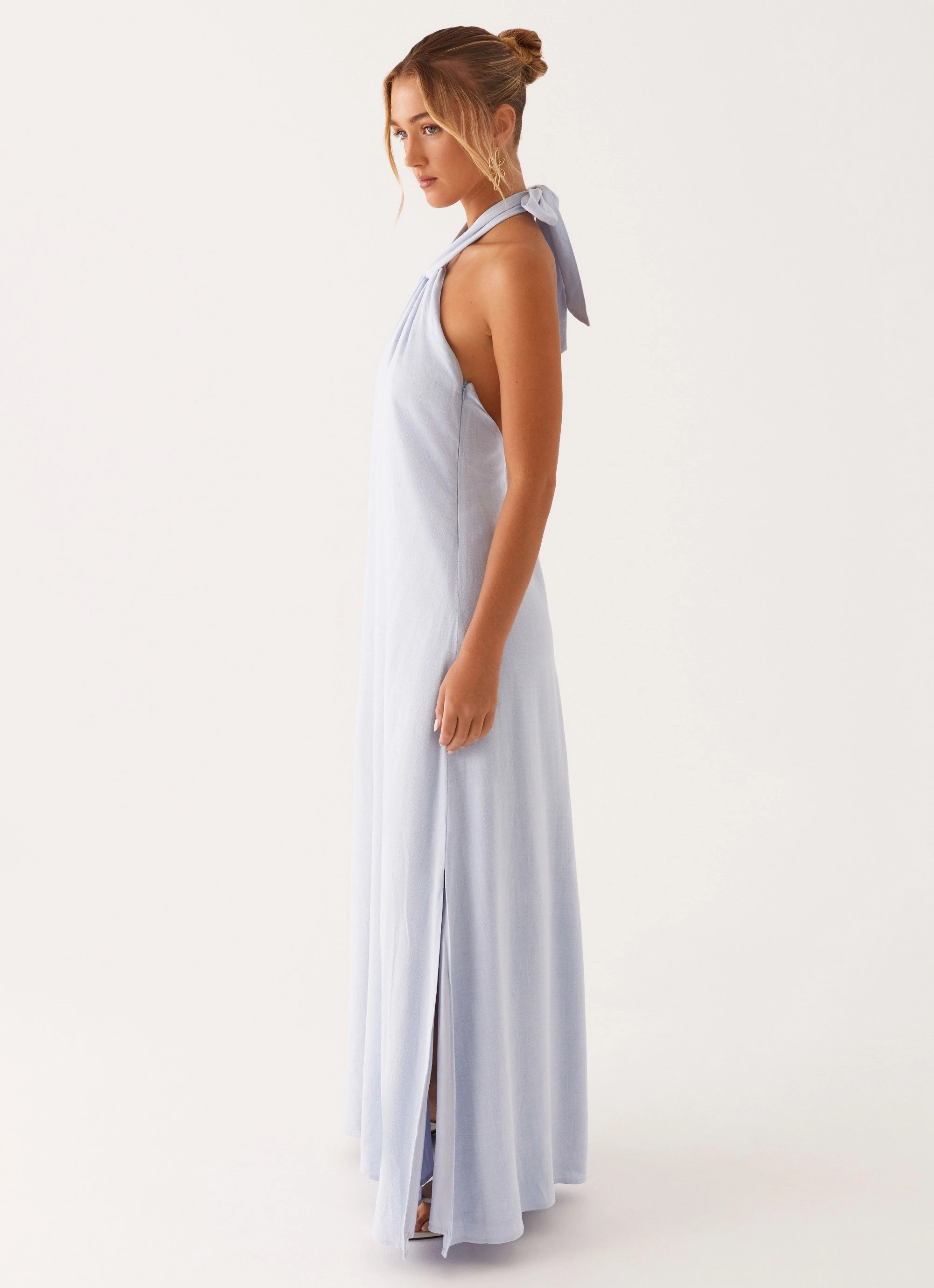 City Rhythm Free Shape Golden Child Linen Maxi Dress - Blue