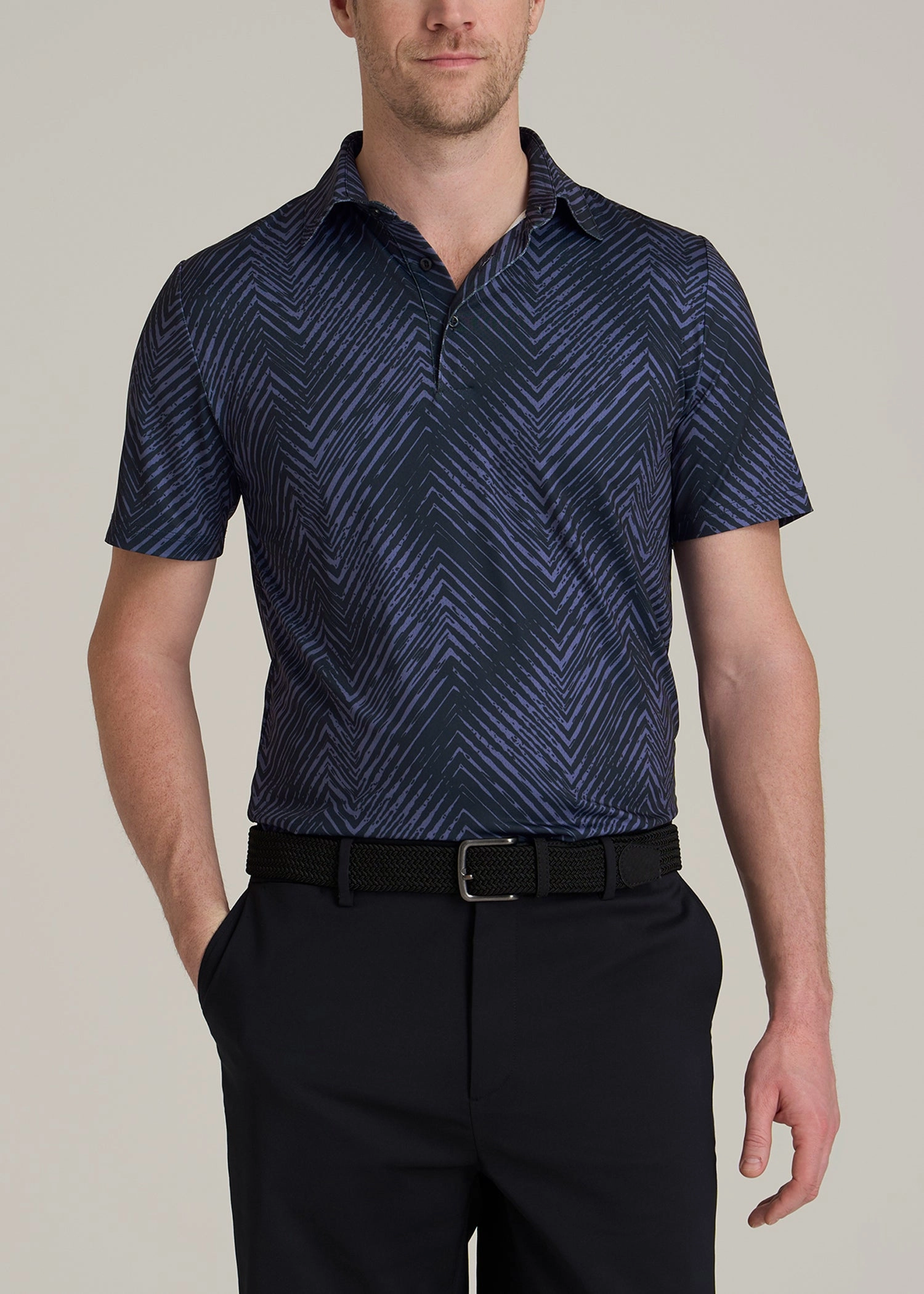 AllPurpose Knitting Active Style Golf Performance Tall Men's Polo Shirt in Future Dusk Chevron