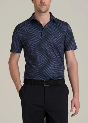 Golf Performance Tall Men's Polo Shirt in Future Dusk Chevron Relaxed Fashion Four Button Placket