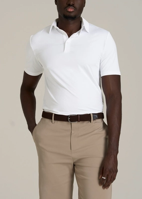 Trendy Layer AntiFade Technology Golf Performance Tall Men's Polo Shirt in Optic White
