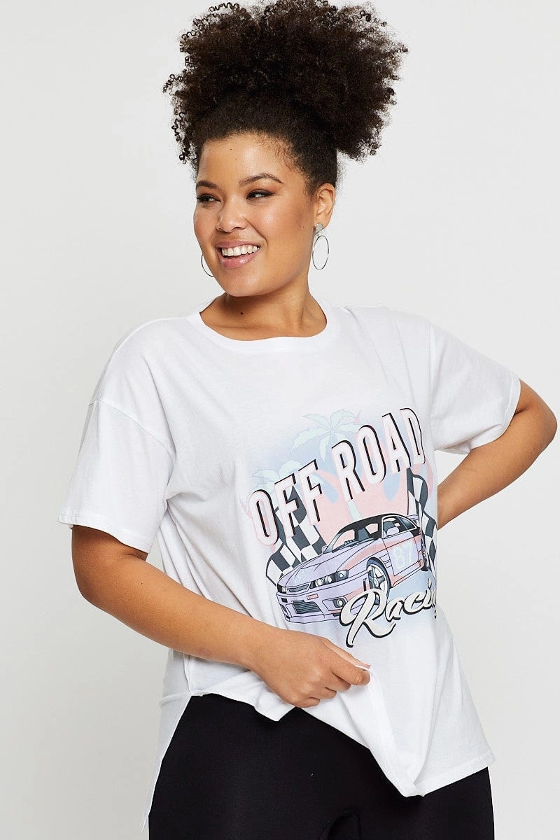 Versatile Design White Graphic T-shirt Off Road Short Sleeve Cotton