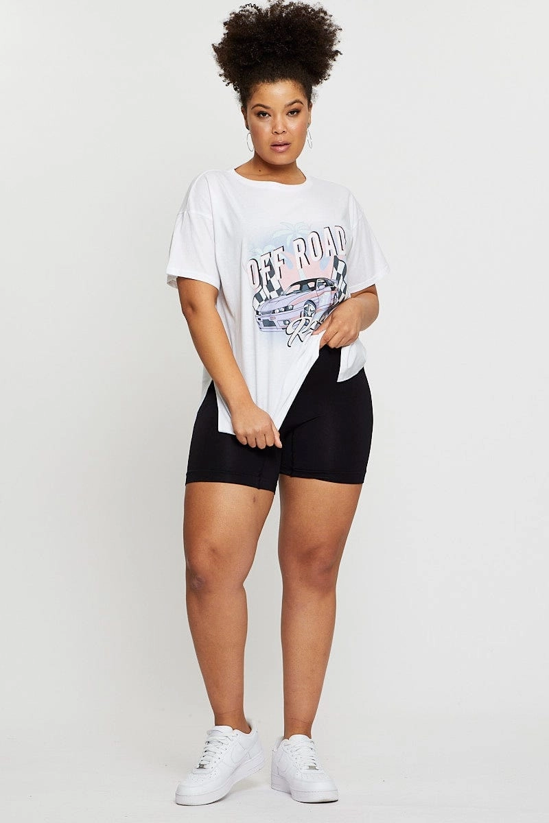 White Graphic T-shirt Off Road Short Sleeve Cotton Low Profile Collar Durable Knit Structure