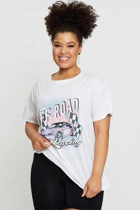 White Graphic T-shirt Off Road Short Sleeve Cotton Seam Free Edging Outdoor Style Trend