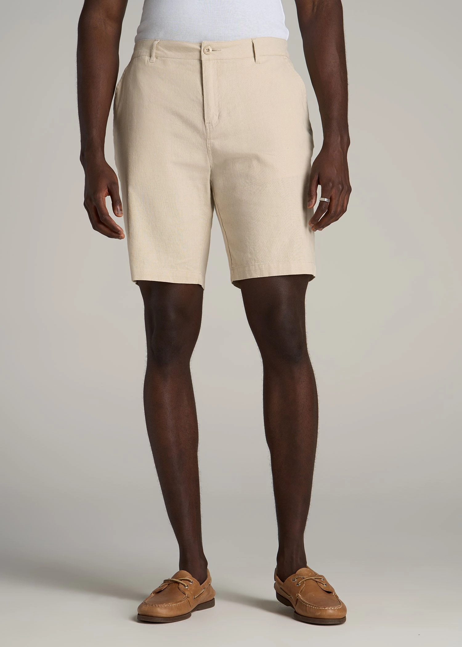 Linen Shorts For Tall Men in Sandstone Effortless Movement Quick Action Fit