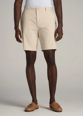 Linen Shorts For Tall Men in Sandstone Sport Flex Fit