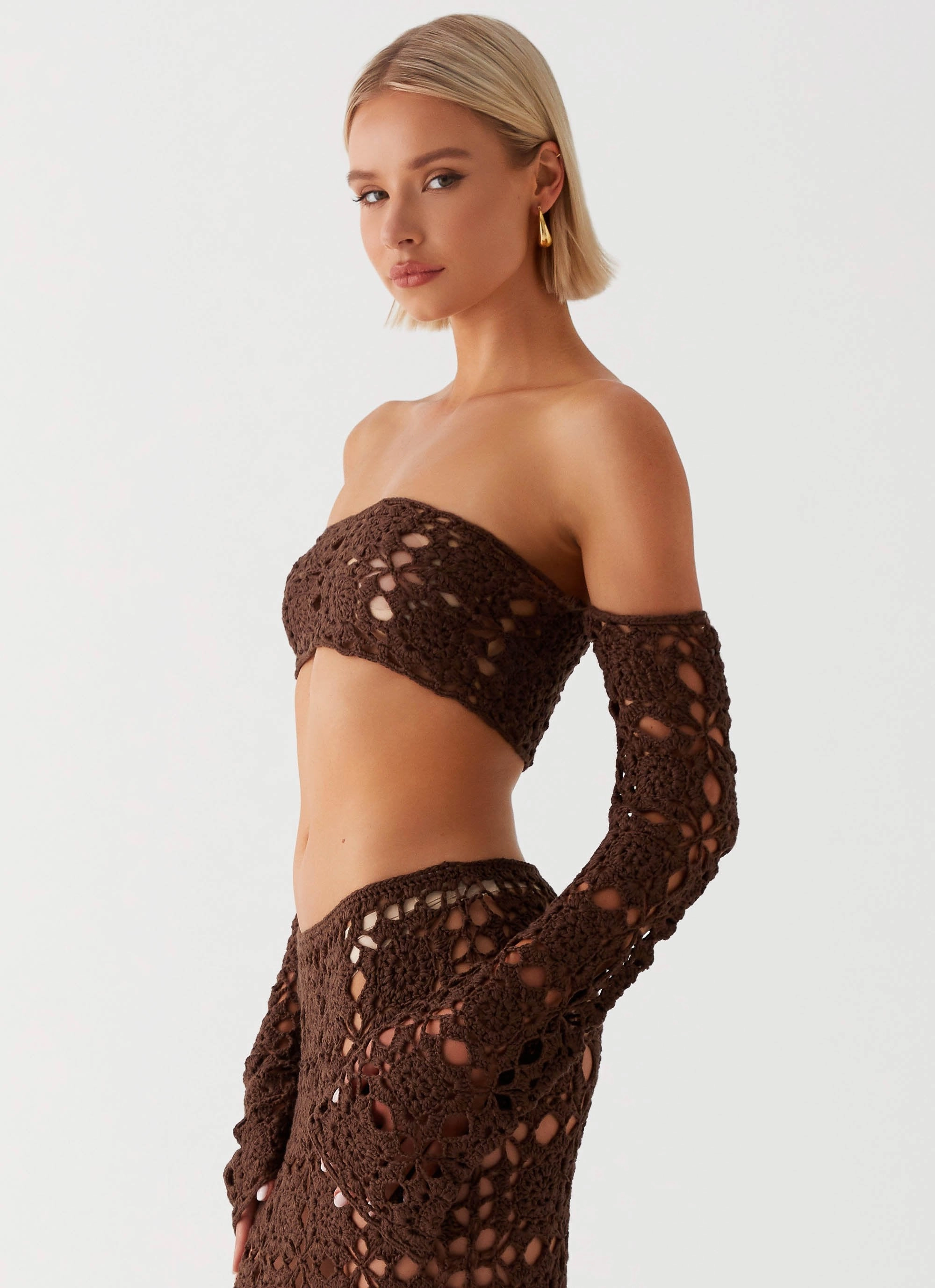 Craft Sorrentino Crochet Long Sleeve Top - Chocolate