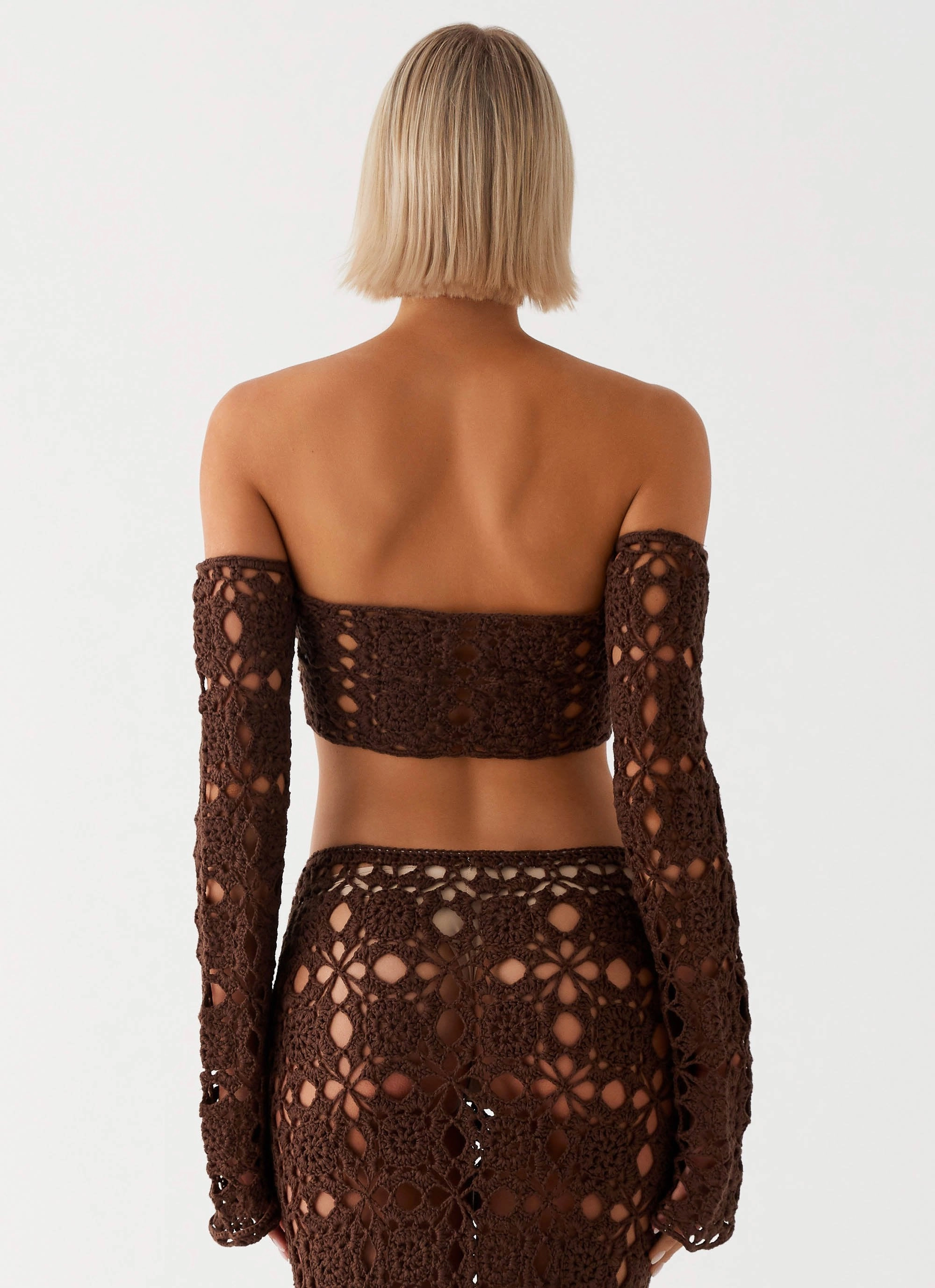 Dancing Lace Sorrentino Crochet Long Sleeve Top - Chocolate