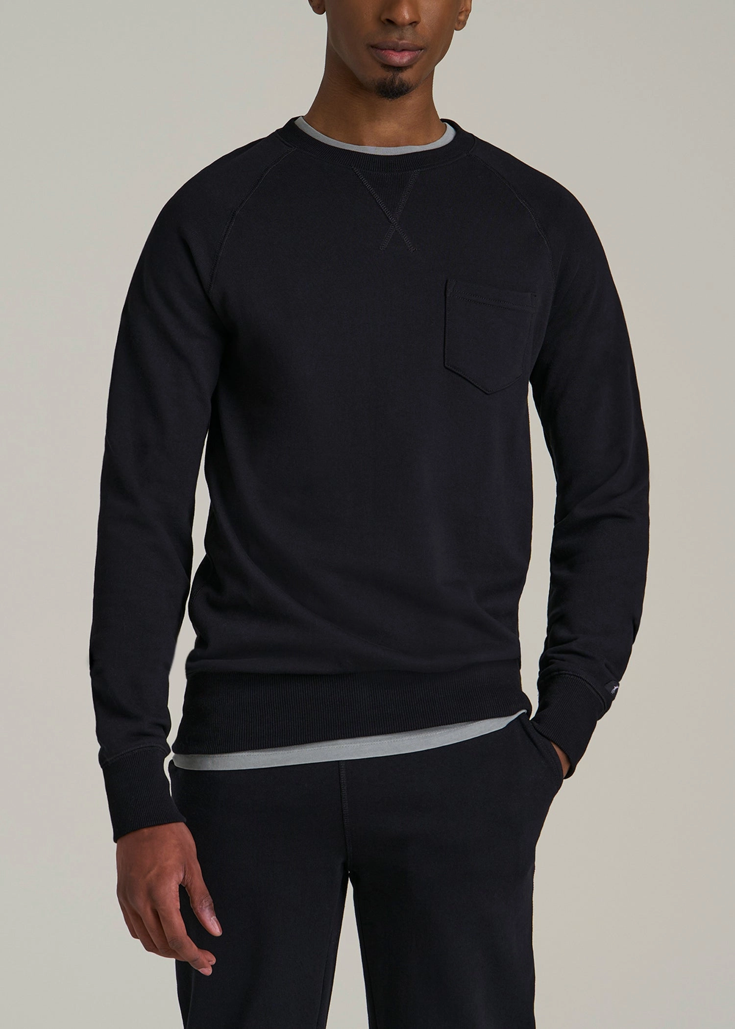 Casual Vibes Cozy Basics Wearever 2.0 French Terry Crewneck Sweatshirt for Tall Men in Black