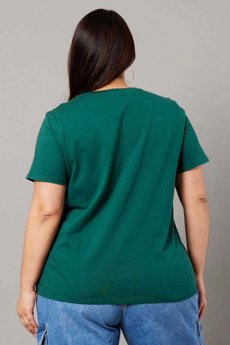 Green Graphic T-shirt Short Sleeve Crew Neck Water Based Ink