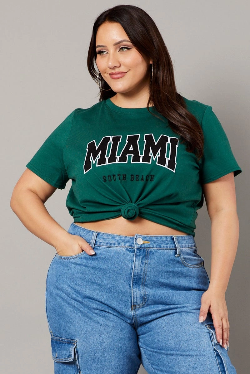 Green Graphic T-shirt Short Sleeve Crew Neck Everyday Fashion Look