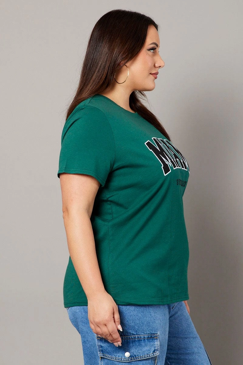 Green Graphic T-shirt Short Sleeve Crew Neck Breathable Style Feminine Touch