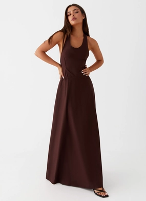 Vestige Maxi Dress - Chocolate A-Line Collar Accent