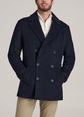 Double-Breasted Wool Peacoat for Tall Men in Deep Navy Wind Protection