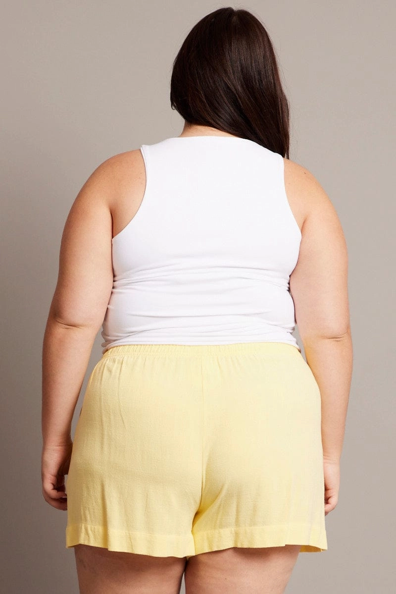 Yellow Elastic Waist Lined Linen Blend Shorts Balanced Fit