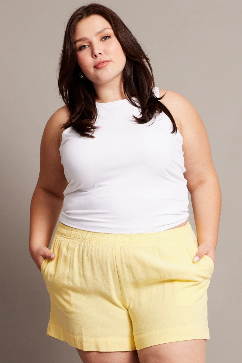 Yellow Elastic Waist Lined Linen Blend Shorts Easy Comfort Fit Sleek Comfort