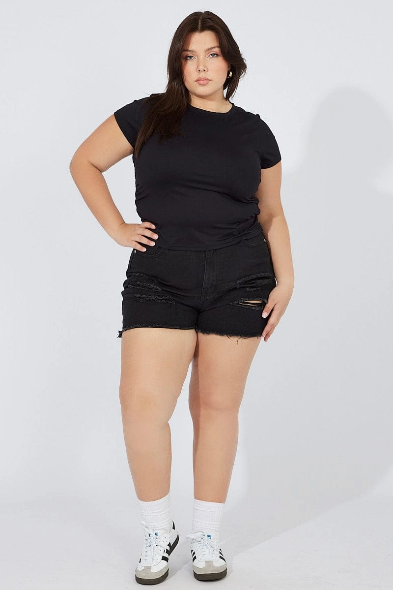 Port Pocket Design Black Relaxed Shorts High Rise