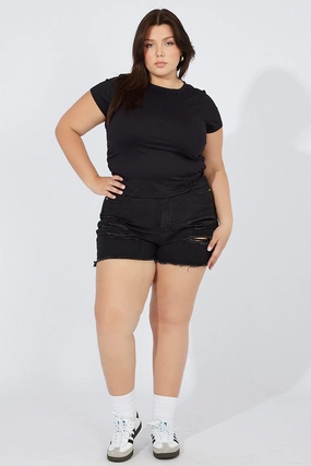 Port Pocket Design Black Relaxed Shorts High Rise