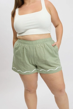Relaxed fit style Comfortable Movement Green Elastic Waist Pull On Shorts