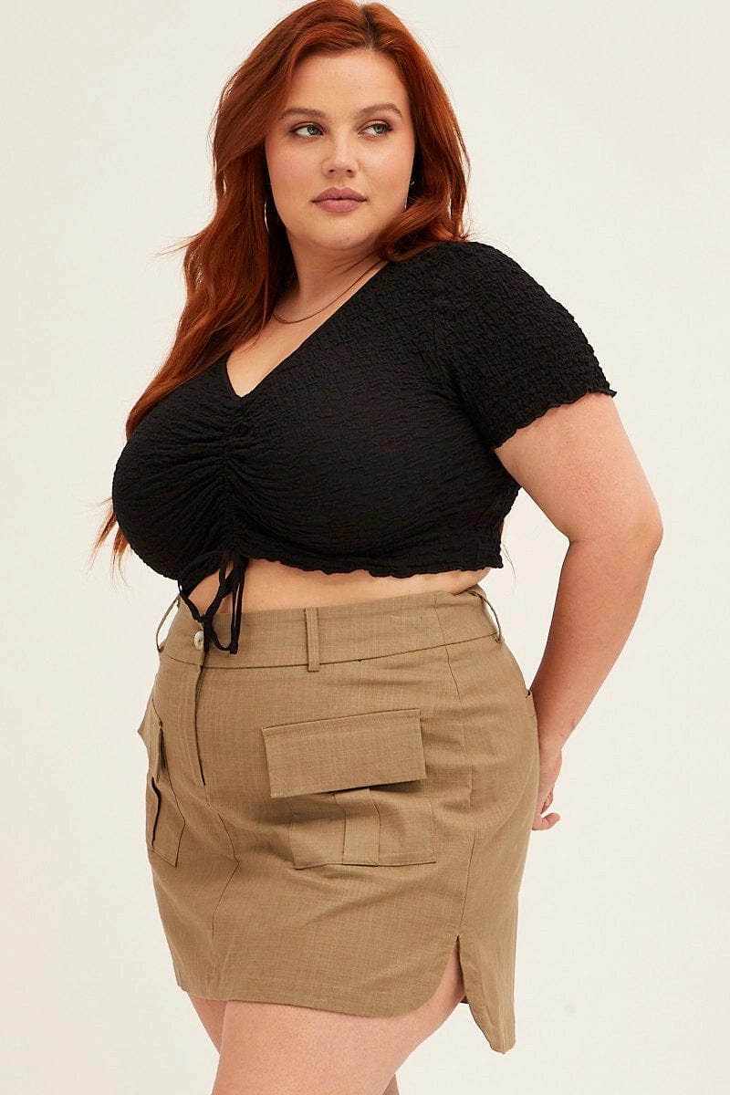 Green Cargo Mini Skirt Curve Hem Plus size option
