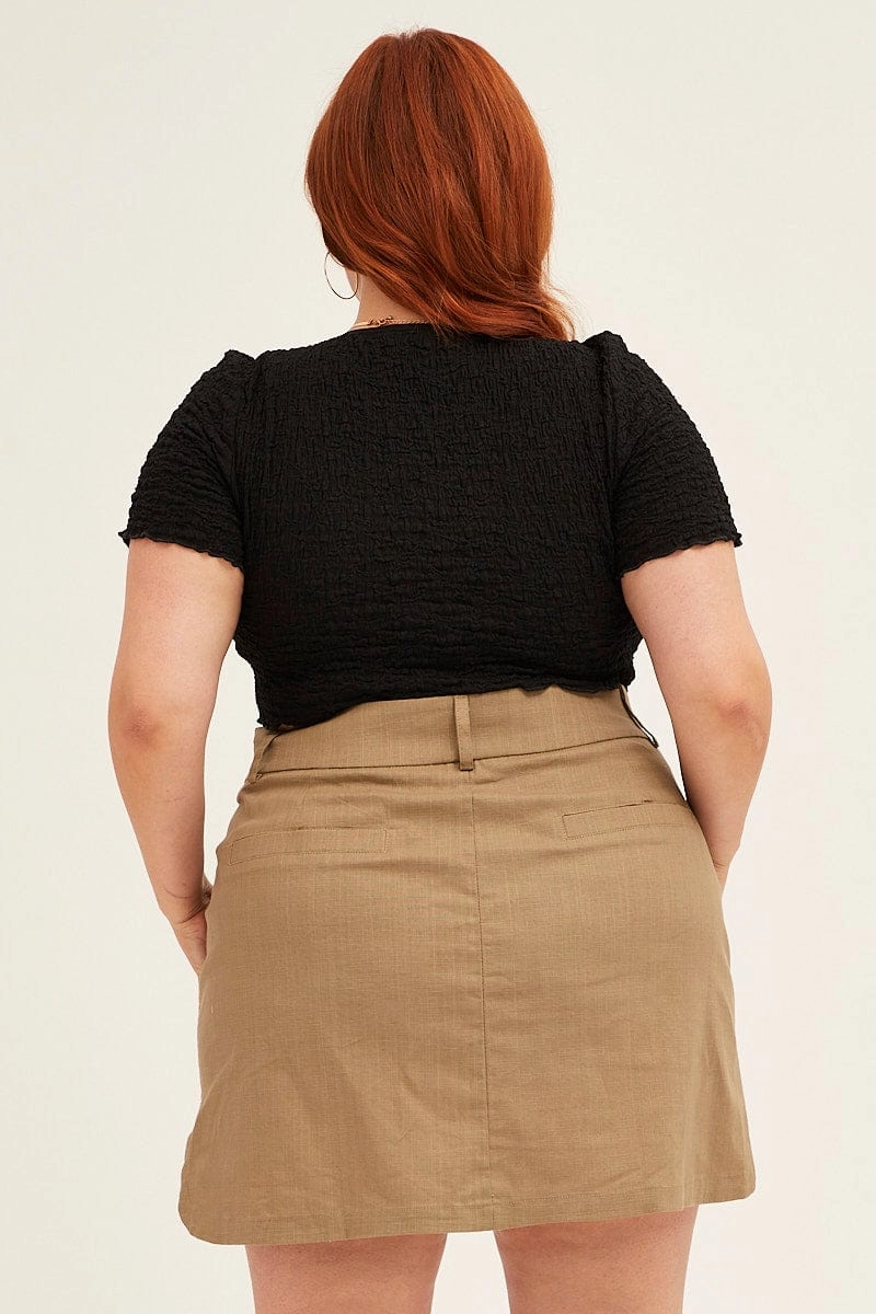 Green Cargo Mini Skirt Curve Hem Durable Hem