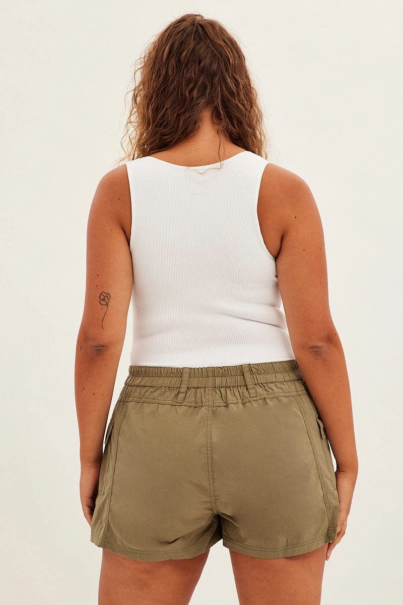 Green Cargo Shorts High Rise No Ride Up Urban Flex