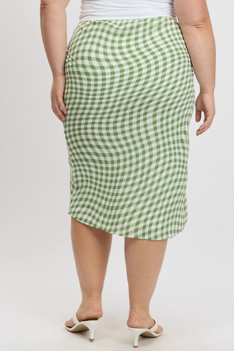Cultural Heritage Green Check Elastic Waist Bias Maxiskirt