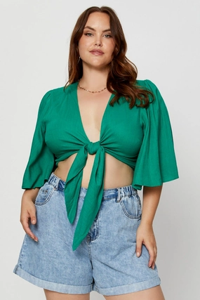 Green Crop Borelo Short Sleeve Tie Up Abrasion Resistant Trim Eco Friendly Dyed Fabric
