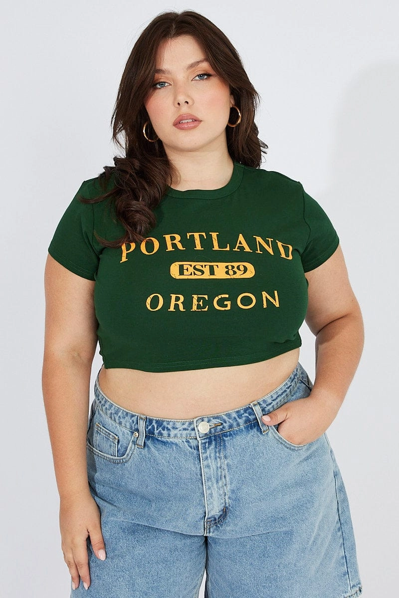 Green Graphic Baby T-shirt Short Sleeve Crew Neck Trendy Basics