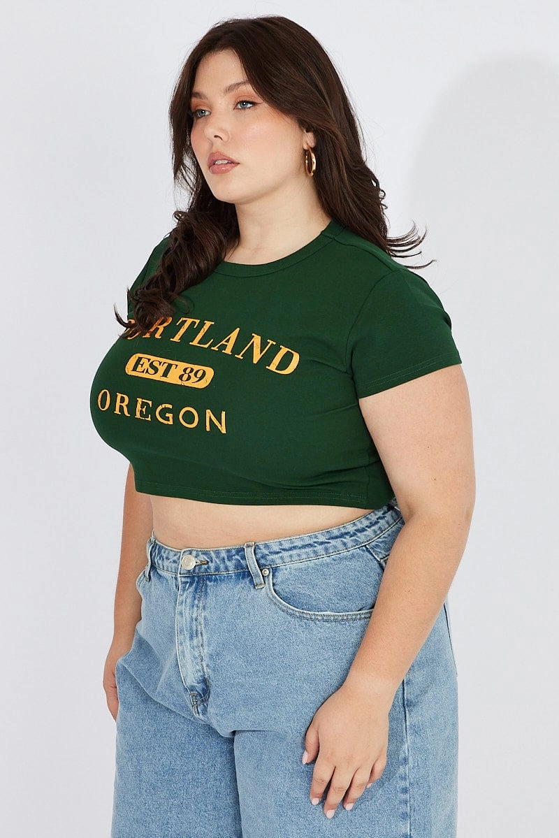 Green Graphic Baby T-shirt Short Sleeve Crew Neck Effortless Wearable TemperatureRegulating