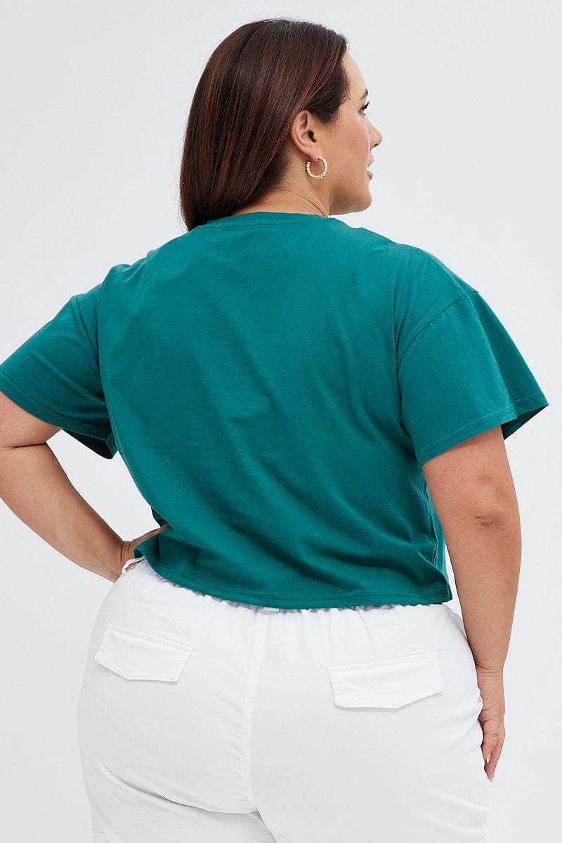 Green Graphic T-shirt Beverly Hills Puff And Embroidered Heather Texture Finish