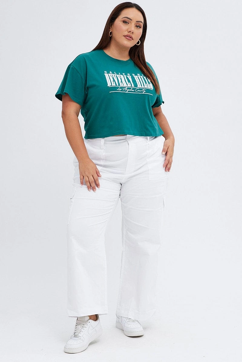 Green Graphic T-shirt Beverly Hills Puff And Embroidered Relaxed Waistband