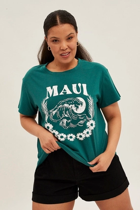 Soft Texture Kids playfulness Green Graphic T-shirt Maui Cotton