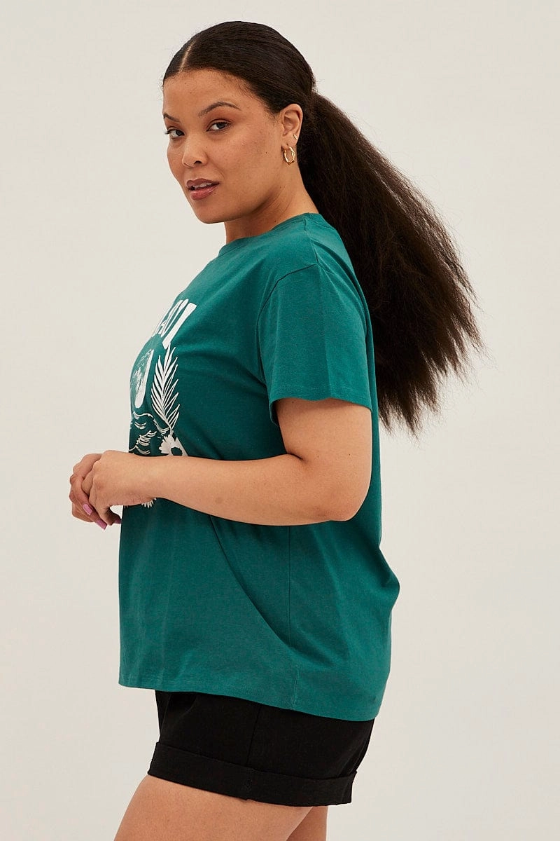 Green Graphic T-shirt Maui Cotton Perfect Comfort Active Layering