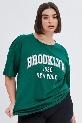 Green Graphic T-shirt Short Sleeve Crew Neck UPF Rated Fabric Light Flex Fit