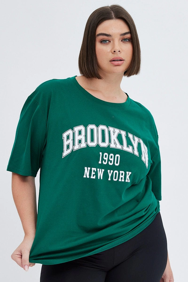 Green Graphic T-shirt Short Sleeve Crew Neck UPF Rated Fabric Light Flex Fit