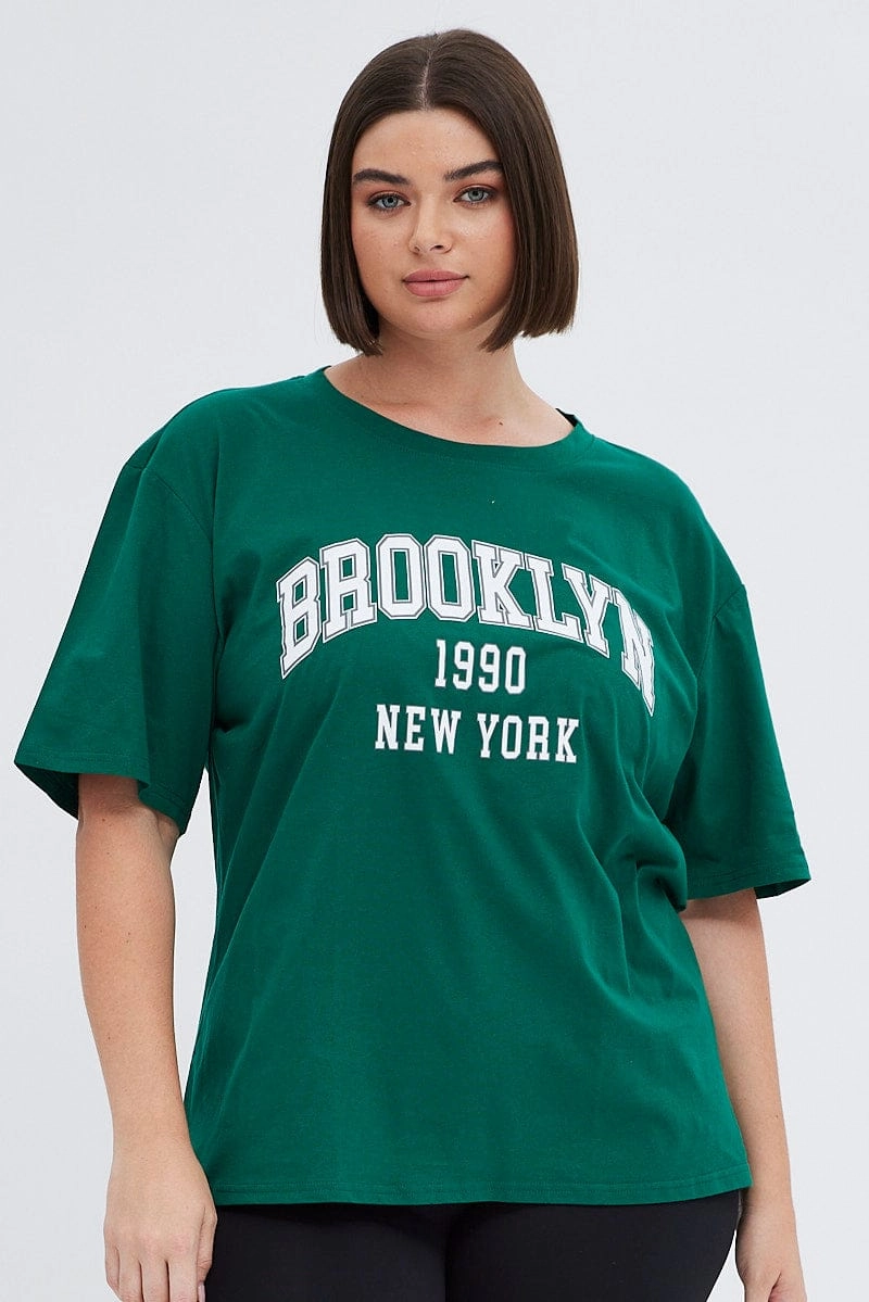 Performance Wear Everyday Fashion Green Graphic T-shirt Short Sleeve Crew Neck