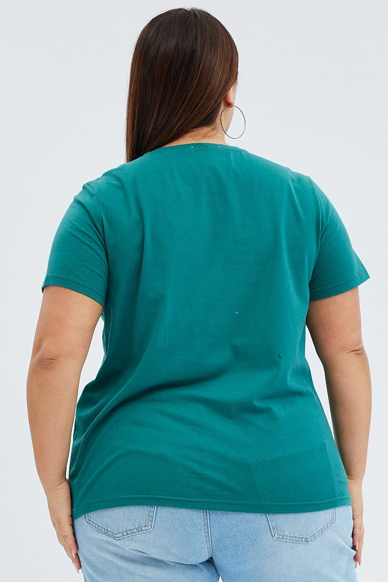 Green Graphic T-shirt Short Sleeve Crew Neck Travel Trend Look Stylish and Cozy