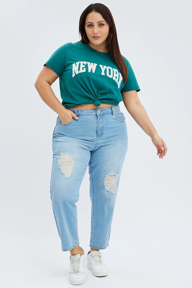 Relaxed Everyday Wear Green Graphic T-shirt Short Sleeve Crew Neck