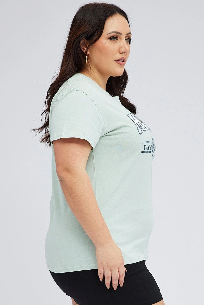 Casual Wear Green Graphic T-shirt Short Sleeve Crew Neck