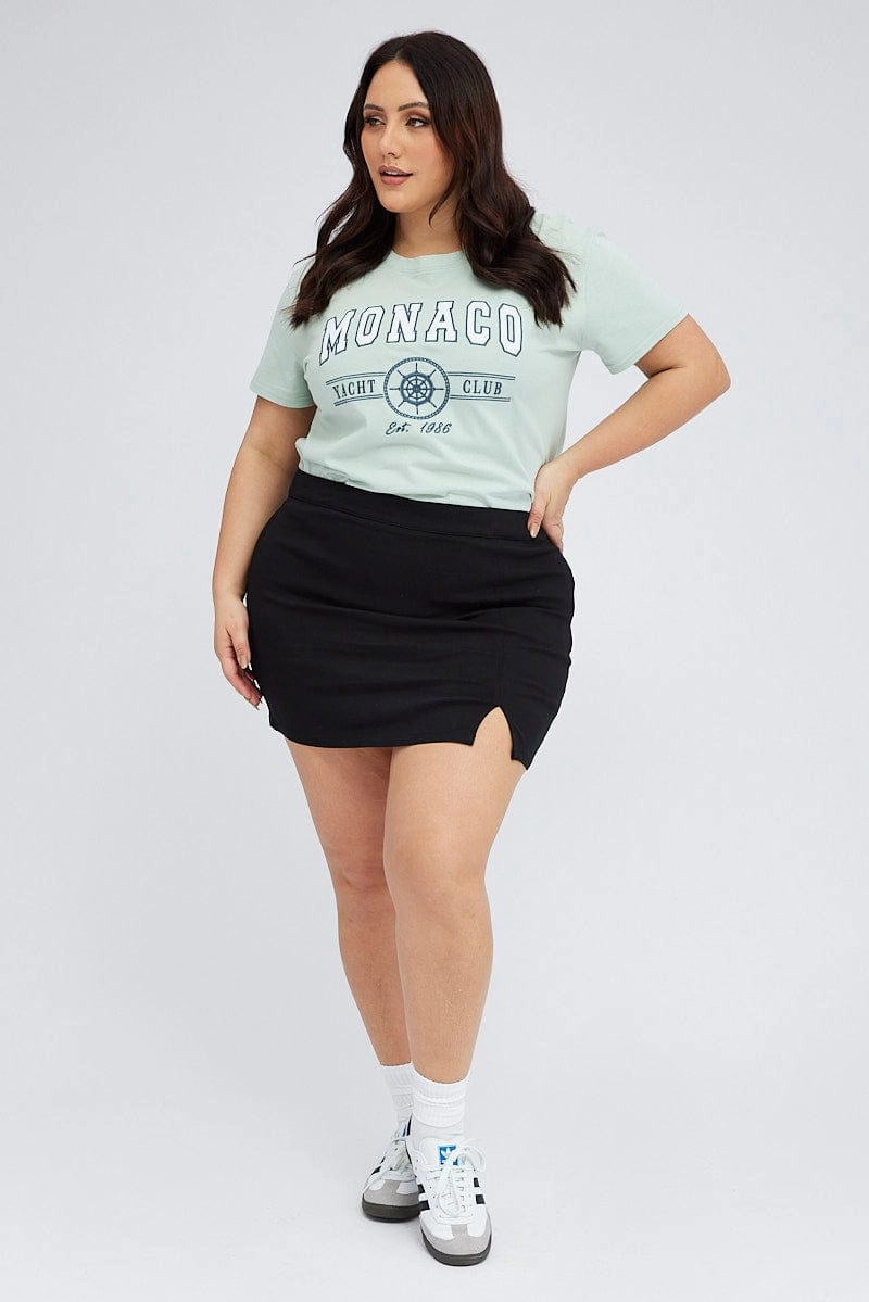 Green Graphic T-shirt Short Sleeve Crew Neck Trendy popularity