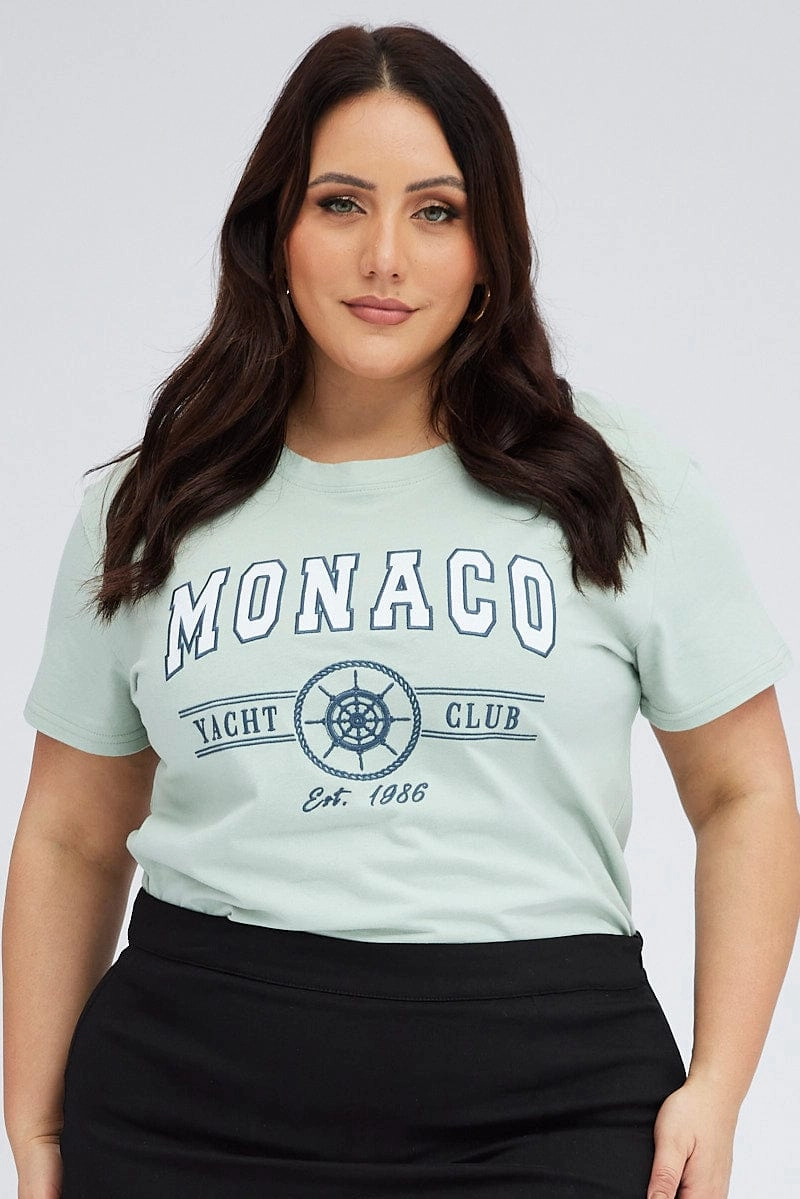 Crew neck classic Green Graphic T-shirt Short Sleeve Crew Neck