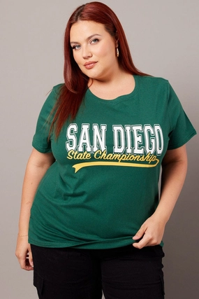 Green Graphic T-shirt Short Sleeve Crew Neck V neck elegance Timeless Look Wear