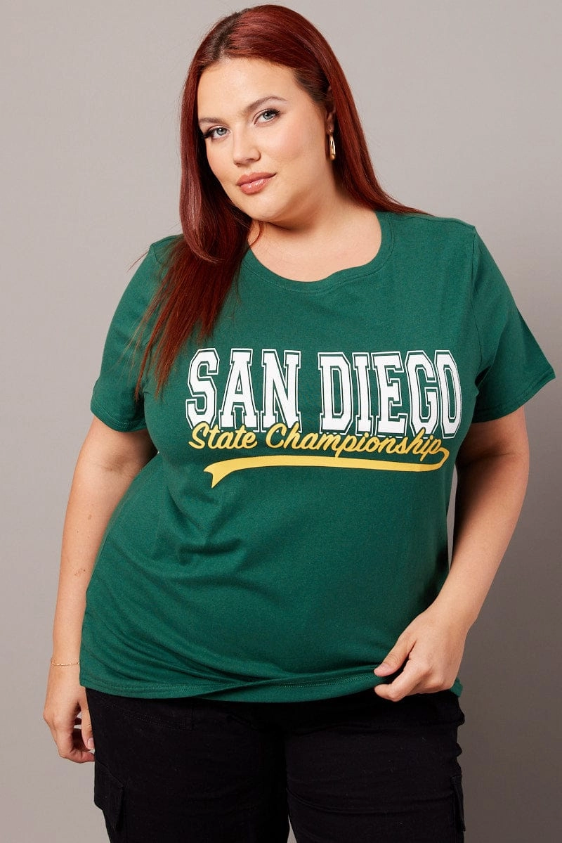 Green Graphic T-shirt Short Sleeve Crew Neck V neck elegance Timeless Look Wear