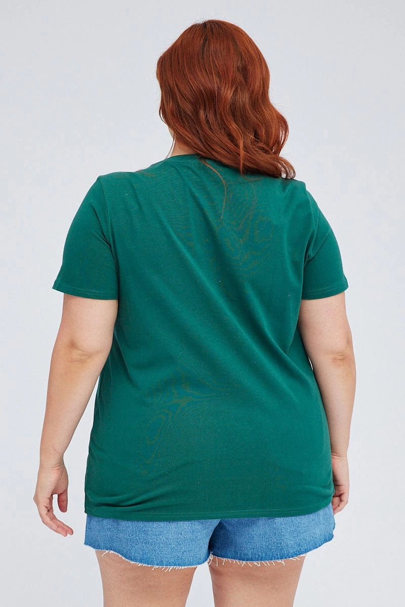 Green Graphic T-shirt Short Sleeve Crew Neck Minimal Fashion Non Restrictive Silhouette