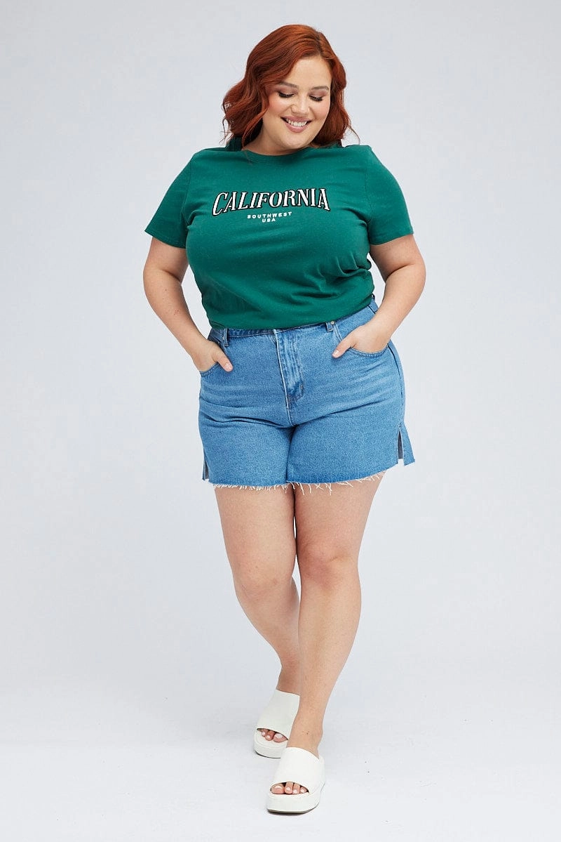 Green Graphic T-shirt Short Sleeve Crew Neck Easy Care Fabric